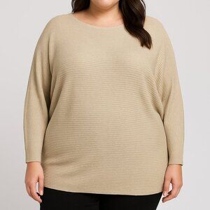 Philosophy Woman Metallic Champagne/Gold Ribbed Batwing Sweater – 1X